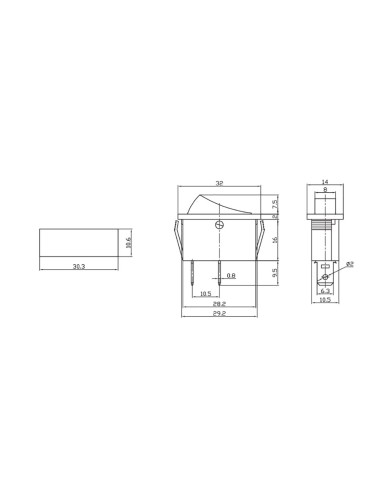 Interruptor on-off-on estrecho 15a 250v negro