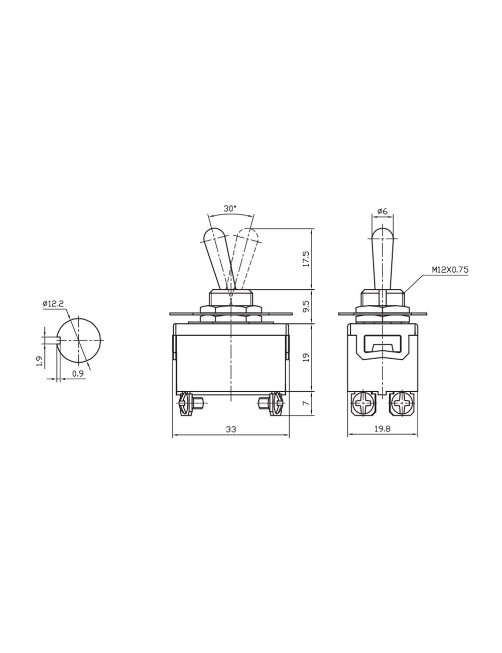Interruptor bipolar rabillo metalico 10a 250v