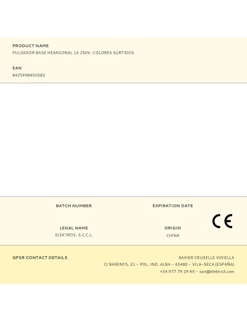 Pulsador base hexagonal 1a 250v, colores surtidos