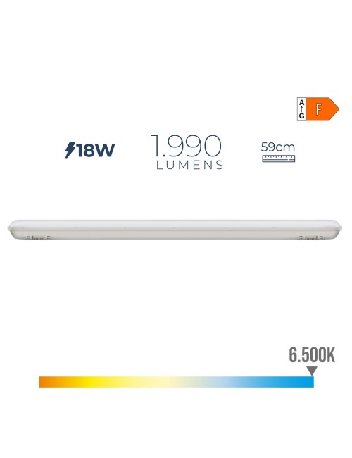 Regleta estanca led ip65 18 w 1990 lm 6500 k luz fria 5,9 x 59 x 6,6 cm