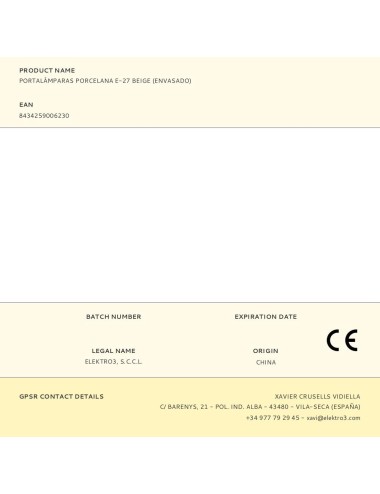 Portalámparas porcelana e-27 beige (envasado)