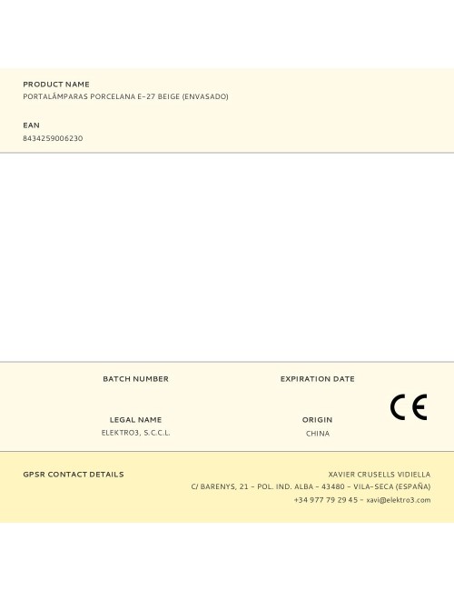 Portalámparas porcelana e-27 beige (envasado)