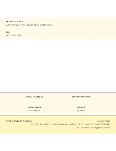 Llave criquet articulada 16mm ew416 mota