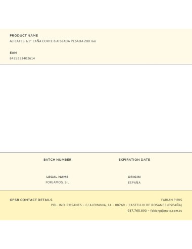 Alicates 1/2" caña corte 8" aislada pesada 200 mm