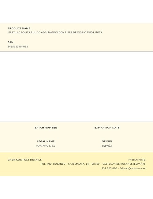 Martillo bolita pulido con mango de fibra de vidrio, 450 g