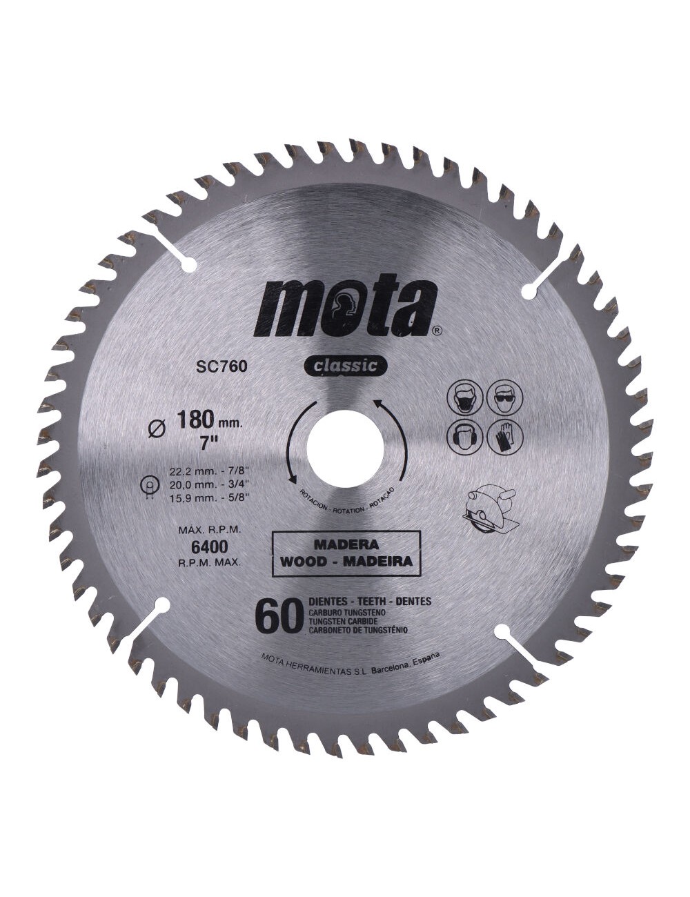 Sierra circular widia ø180 mm 60 dientes