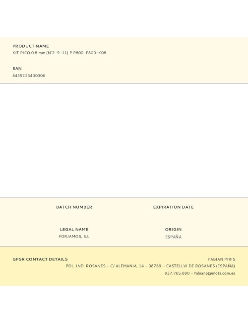 Kit pico 0,8 mm (n°2-9-11) p p800 p800-k08