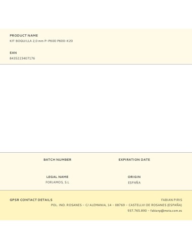 Kit boquilla 2,0 mm p-p600 p600-k20