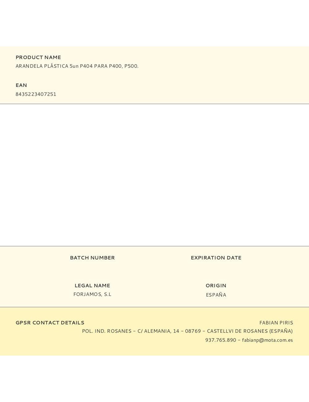 Arandela plástica 5un p404 para p400, p500.