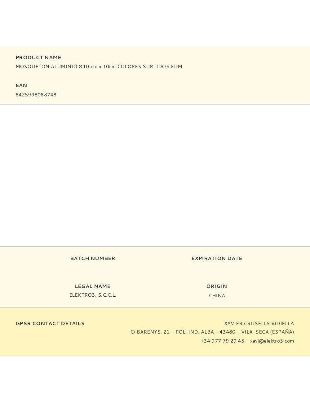 Mosqueton aluminio ø10mm x 10cm colores surtidos edm