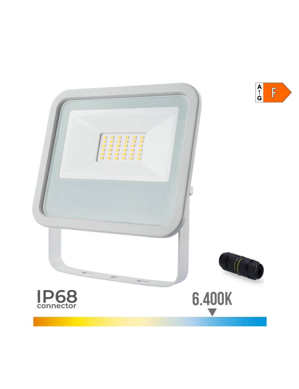 Foco proyector led blanco 30 w 2370 lm 6400 k luz fría 15,8 x 2,9 x 13,5 cm