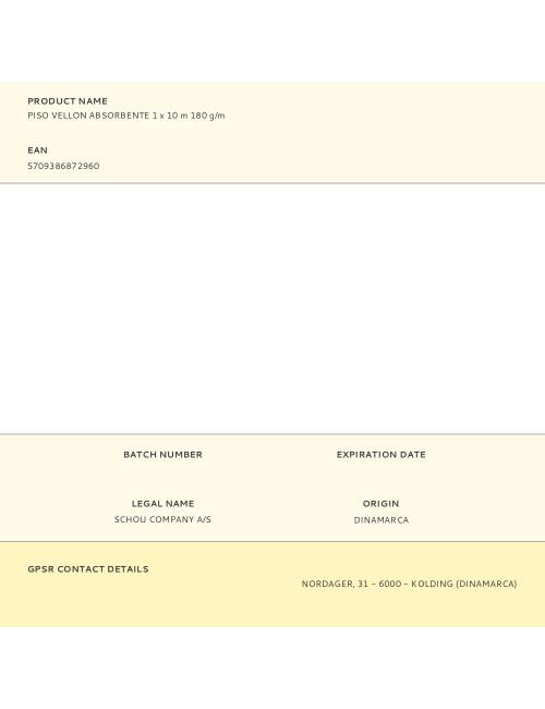 Piso vellon absorbente 1 x 10 m 180 g/m