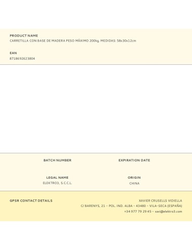 Carretilla con base de madera peso máximo 200kg, medidas: 58x30x12cm