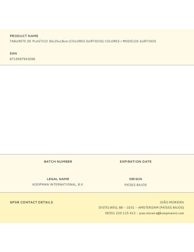 Taburete de plastico 30x25x18cm (colores surtidos) colores / modelos surtidos