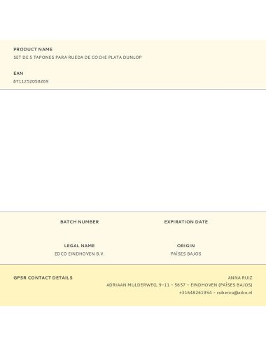 Set de 5 tapones para rueda de coche plata dunlop