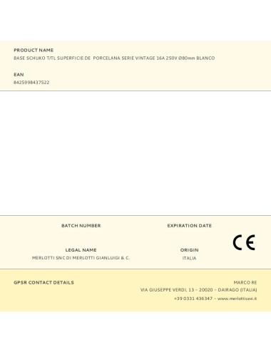 Base schuko t/tl superficie de porcelana serie vintage 16a 250v ø80mm blanco