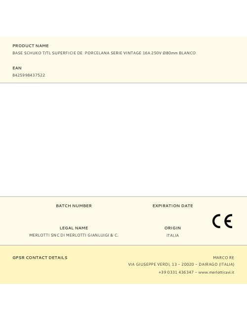 Base schuko t/tl superficie de porcelana serie vintage 16a 250v ø80mm blanco