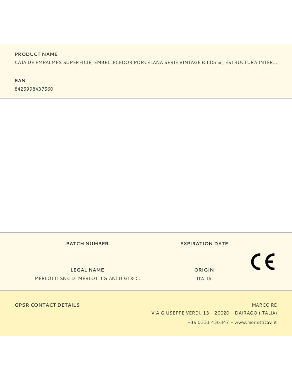 Caja de empalmes superficie, embellecedor porcelana serie vintage ø110mm, estructura interior ø80x40mm blanca