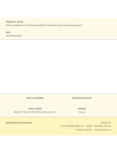 Portalamparas e27 porcelana serie vintage 4a 250v ø47x59mm blanco