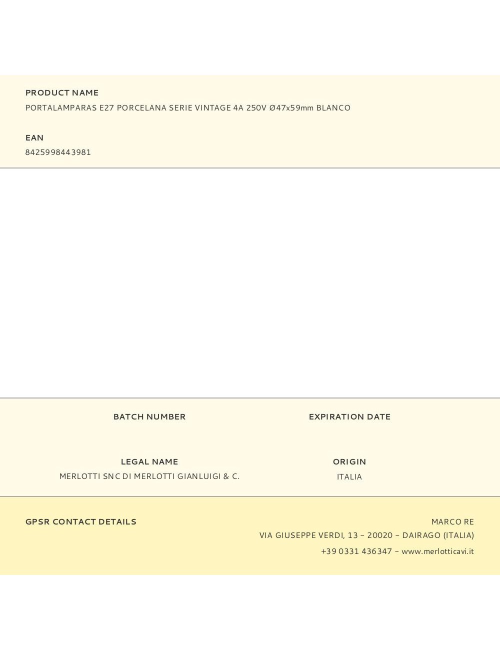 Portalamparas e27 porcelana serie vintage 4a 250v ø47x59mm blanco