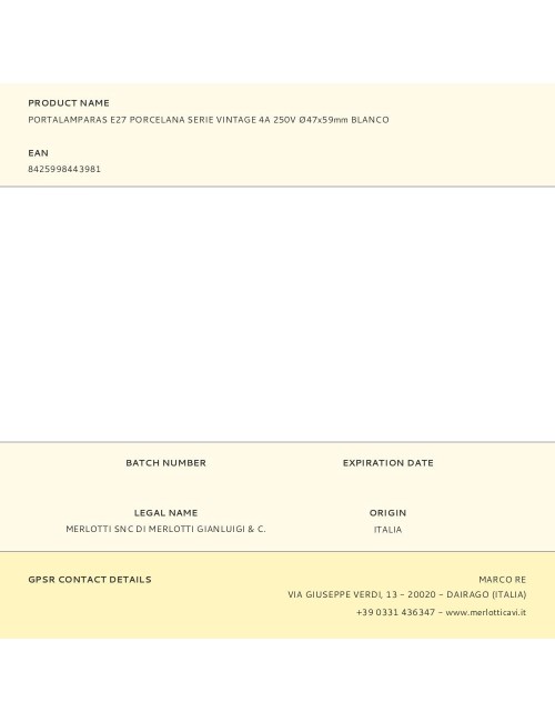 Portalamparas e27 porcelana serie vintage 4a 250v ø47x59mm blanco