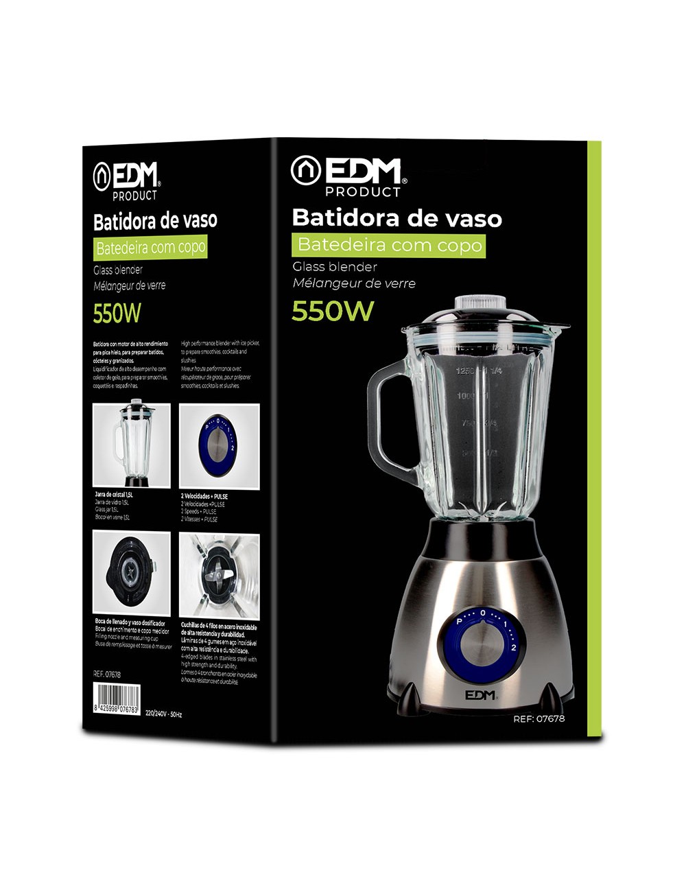 Batidora de vaso mezclador de cristal 550 w 1,5 l