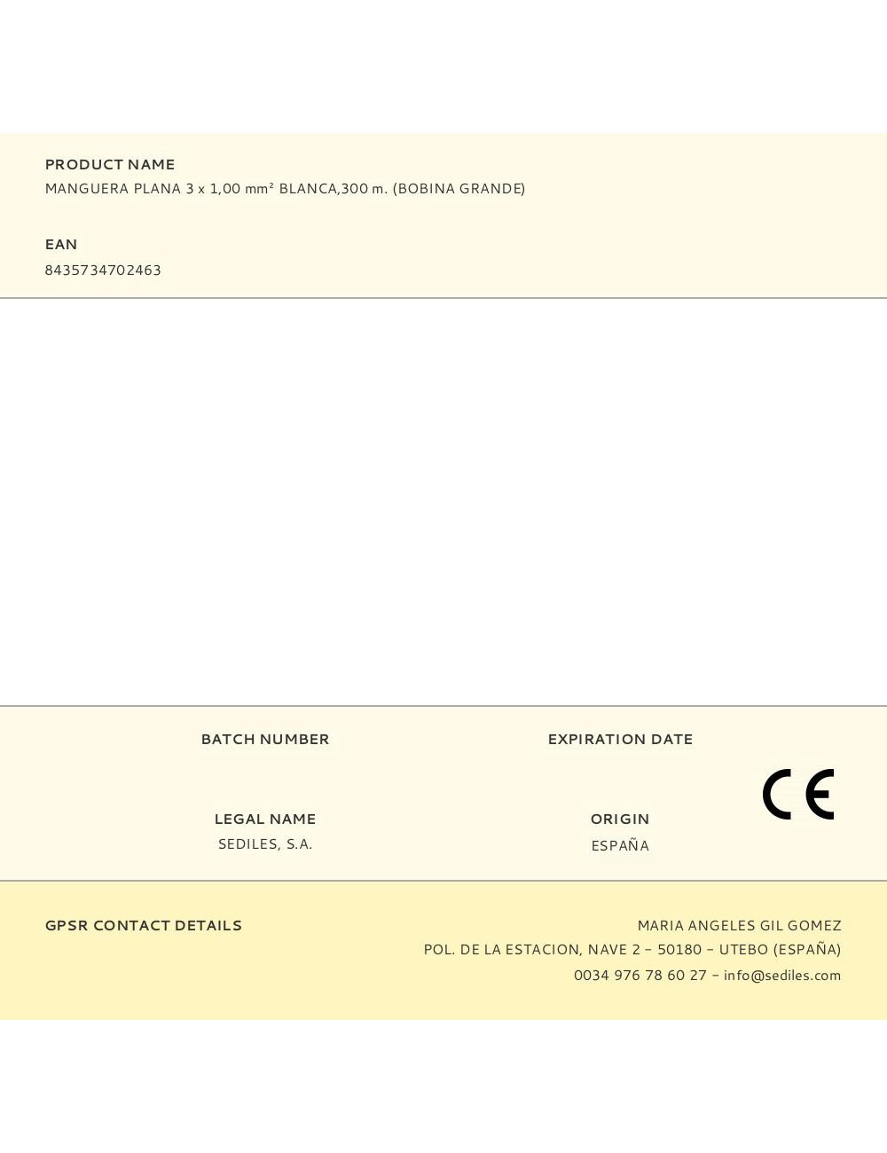 Manguera plana 3 x 1,00 mm blanca,300 m. (bobina grande)