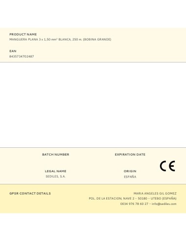 Manguera plana 3 x 1,50 mm blanca, 250 m. (bobina grande)