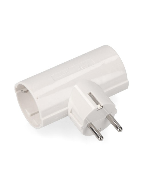 Adaptador doble 2p+t, 16a 250v~ , blanco (retractilado)