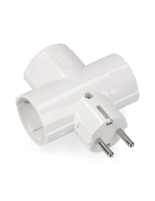 Adaptador triple 2p+t, 16a 250v~ , blanco (retractilado)