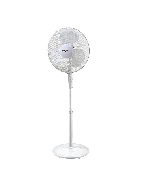 Ventilador de pie base circular, blanco, potencia 45 w 55,6 db aspas ø40 cm, altura regulable 110-130 cm
