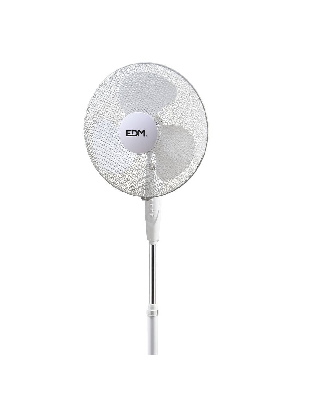 Ventilador de pie base circular, blanco, potencia 45 w 55,6 db aspas ø40 cm, altura regulable 110-130 cm