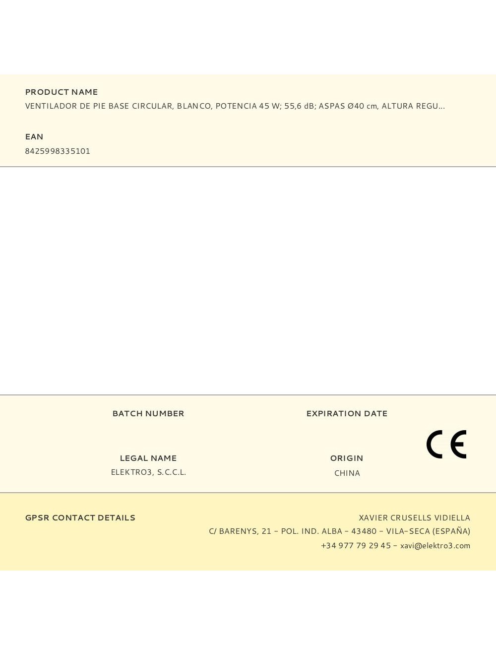 Ventilador de pie base circular, blanco, potencia 45 w 55,6 db aspas ø40 cm, altura regulable 110-130 cm