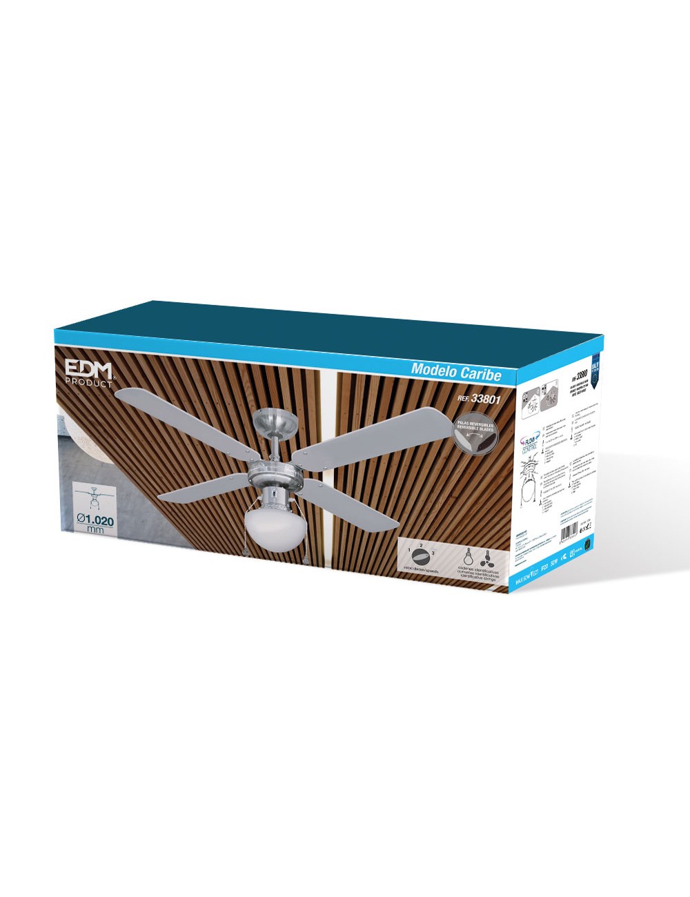 Ventilador de techo modelo caribe. color cromado. potencia: 50w aspas: ø102 cm edm