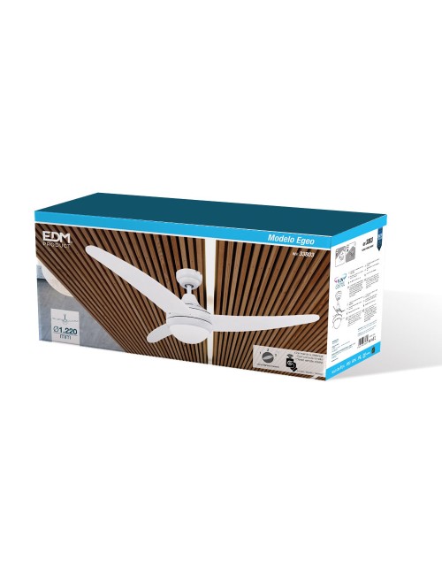 Ventilador de techo modelo egeo. color blanco. potencia: 60w aspas: ø122cm con mando a distancia edm