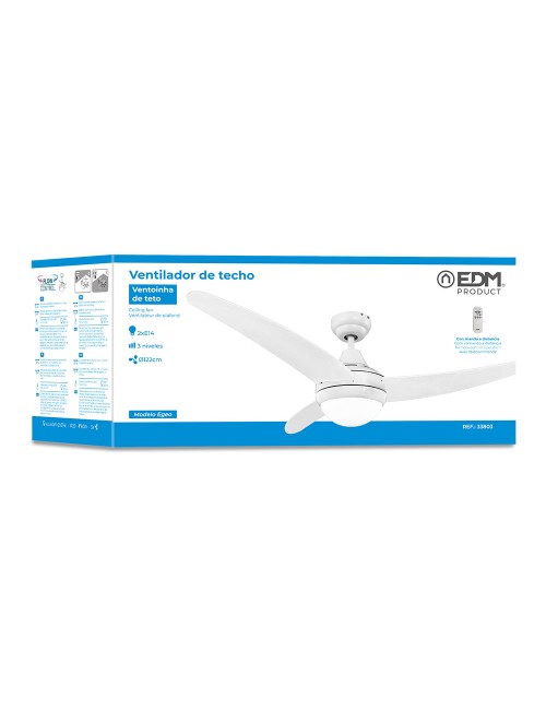 Ventilador de techo modelo egeo. color blanco. potencia: 60w aspas: ø122cm con mando a distancia edm