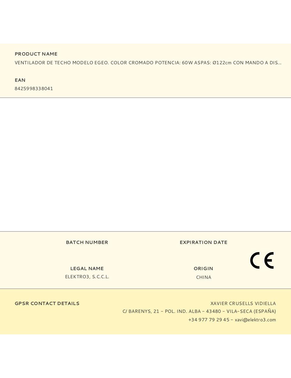 Ventilador de techo modelo egeo. color cromado potencia: 60w aspas: ø122cm con mando a distancia edm