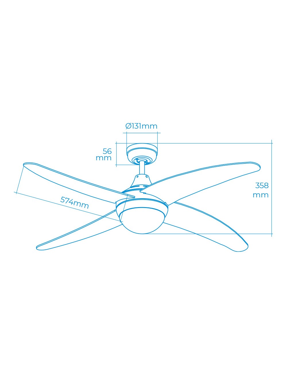Ventilador de techo modelo caspio. color blanco. potencia: 60w aspas: ø132cm con mando a distancia edm