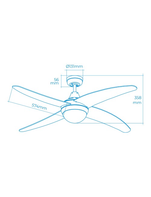 Ventilador de techo modelo caspio. color blanco. potencia: 60w aspas: ø132cm con mando a distancia edm