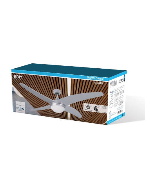 Ventilador de techo modelo caspio. color plateado/niquel. potencia: 60w aspas: ø132cm con mando a distancia edm