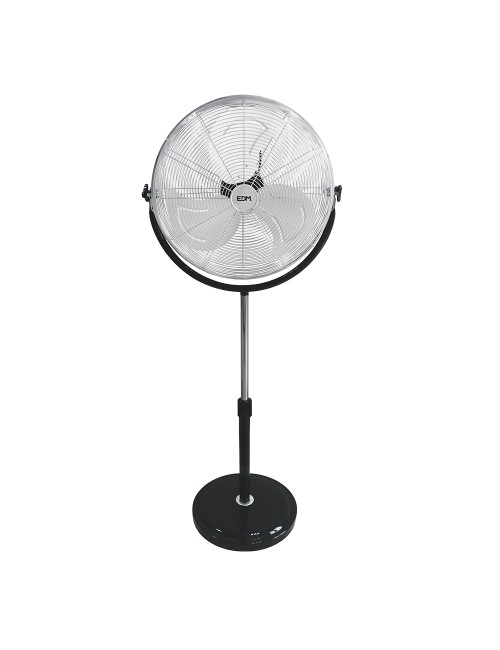 Ventilador de pie industrial base circular, cromado/negro, potencia 120 w 64,9 db aspas ø50 cm, altura regulable 118-148 cm