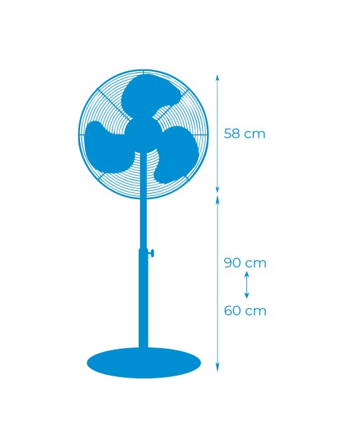 Ventilador de pie industrial base circular, cromado/negro, potencia 120 w 64,9 db aspas ø50 cm, altura regulable 118-148 cm