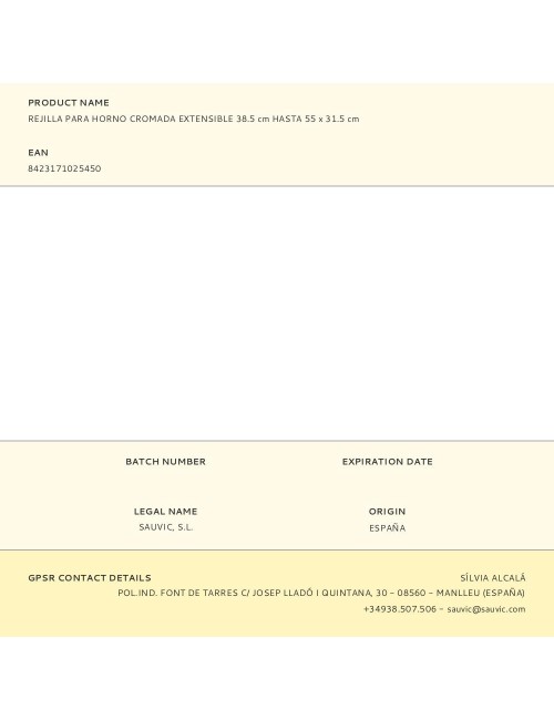 Rejilla para horno cromada extensible 38.5 cm hasta 55 x 31.5 cm