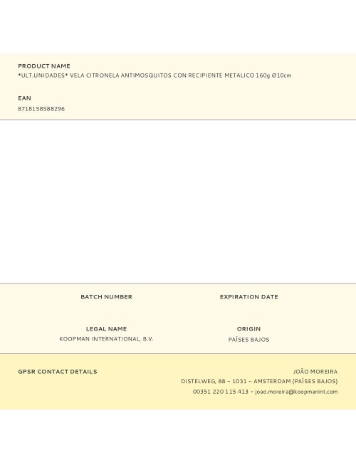 *ult.unidades* vela citronela antimosquitos con recipiente metalico 160g ø10cm