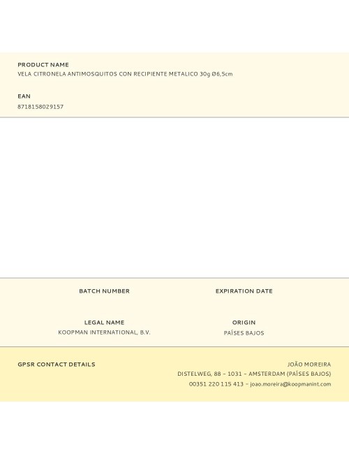 Vela citronela antimosquitos con recipiente metalico 30g ø6,5cm