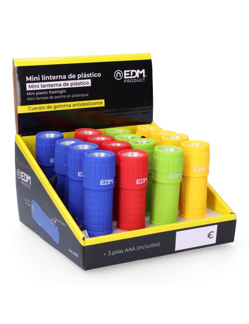 Mini linterna de plástico led cob 60lm 3xaaa (pilas incluidas) colores surtidos