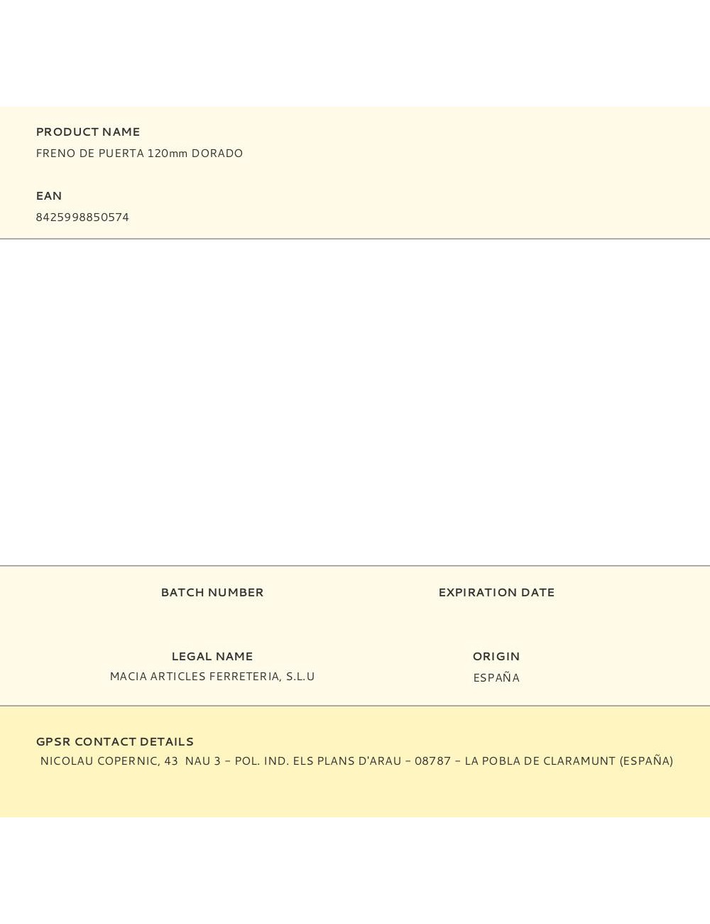 Freno de puerta 120mm dorado