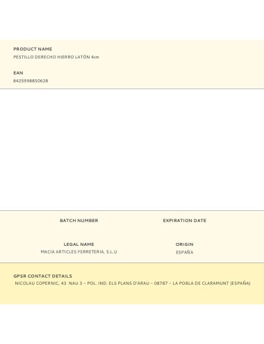 Pestillo derecho hierro latón 4cm