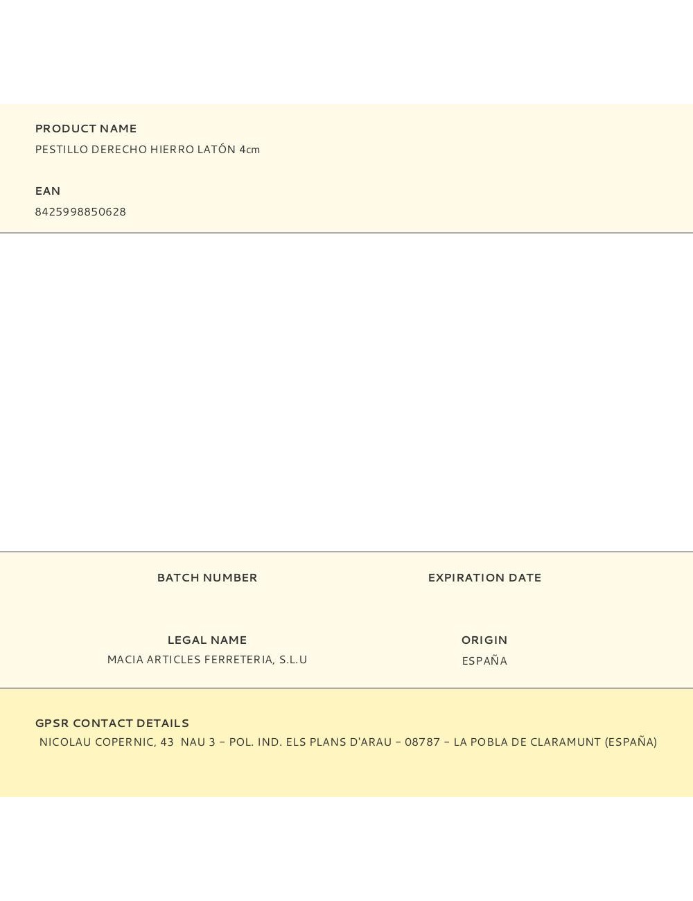 Pestillo derecho hierro latón 4cm
