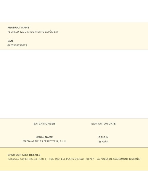 Pestillo izquierdo hierro latón 8cm